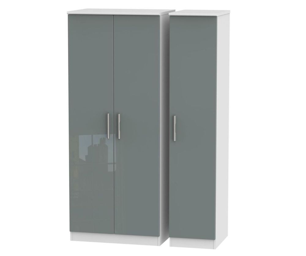 Welcome Furniture Knightsbridge High Gloss Grey and White 3 Door Plain Triple Wardrobe