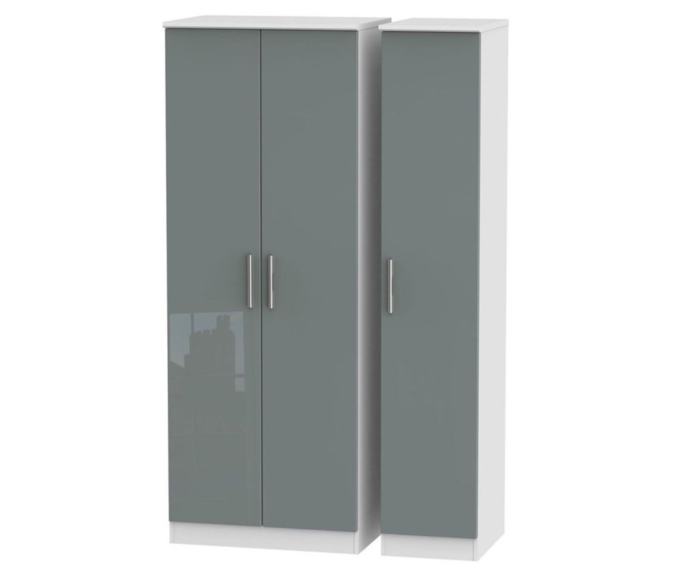 Welcome Furniture Knightsbridge High Gloss Grey and White 3 Door Tall Plain Triple Wardrobe