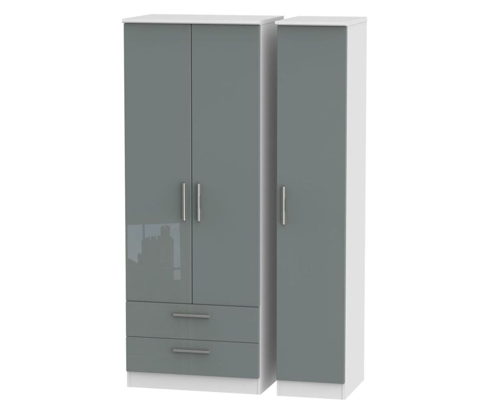 Welcome Furniture Knightsbridge High Gloss Grey and White 3 Door 2 Drawer Tall Plain Triple Wardrobe