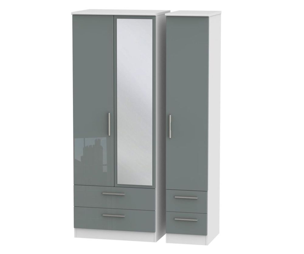 Welcome Furniture Knightsbridge High Gloss Grey and White 3 Door 4 Drawer Tall Mirror Triple Wardrobe