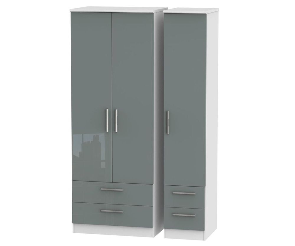 Welcome Furniture Knightsbridge High Gloss Grey and White 3 Door 4 Drawer Tall Triple Wardrobe