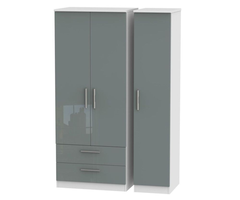 Welcome Furniture Knightsbridge High Gloss Grey and White 3 Door 2 Drawer Triple Wardrobe