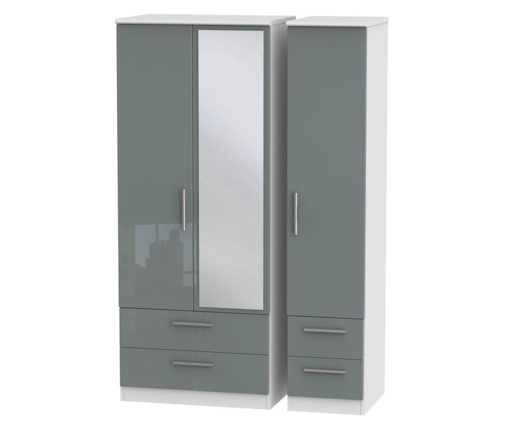 Welcome Furniture Knightsbridge High Gloss Grey and White 3 Door 4 Drawer Mirror Triple Wardrobe