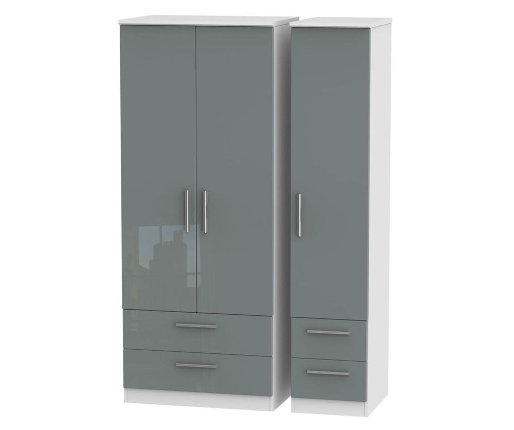 Welcome Furniture Knightsbridge High Gloss Grey and White 3 Door 4 Drawer Triple Wardrobe