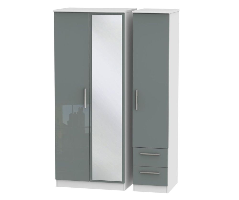 Welcome Furniture Knightsbridge High Gloss Grey and White 3 Door 2 Drawer Mirror Triple Wardrobe