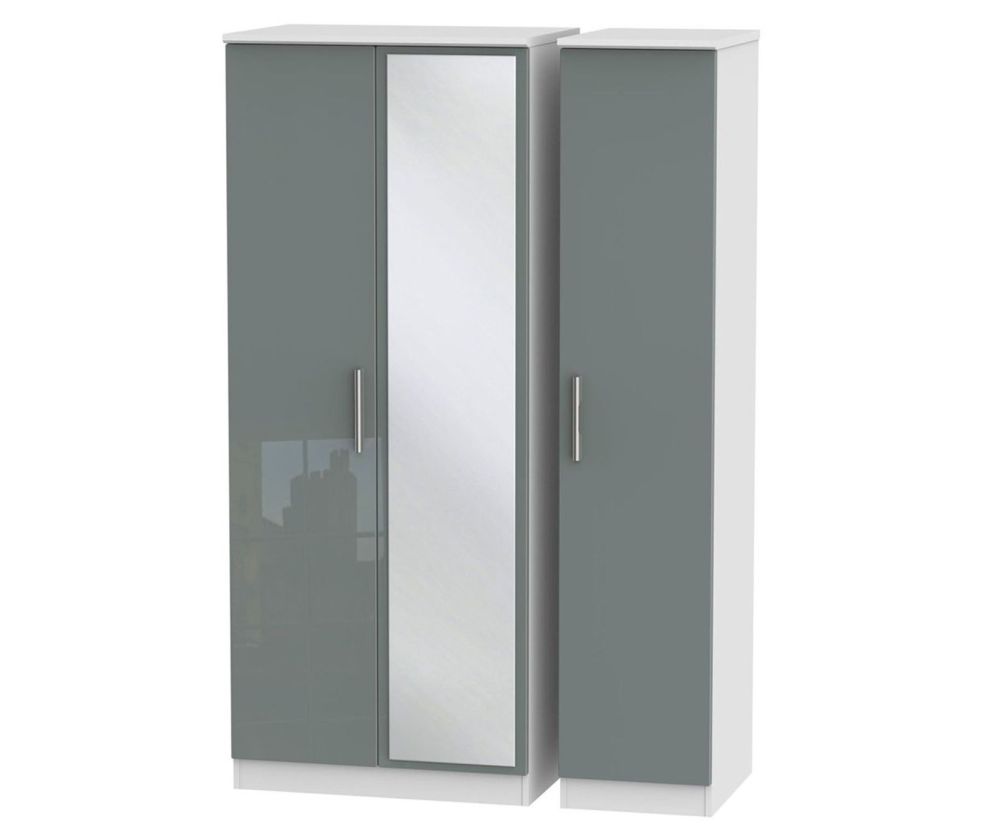 Welcome Furniture Knightsbridge High Gloss Grey and White 3 Door Mirror Triple Wardrobe