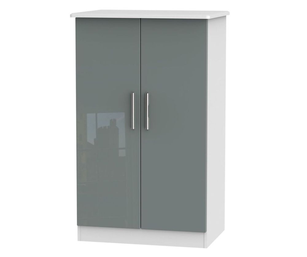 Welcome Furniture Knightsbridge High Gloss Grey and White 2 Door Plain Midi Wardrobe