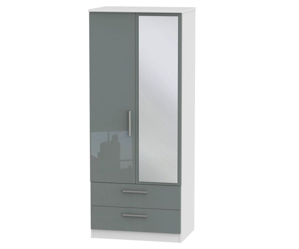 Welcome Furniture Knightsbridge High Gloss Grey and White 2 Door 2 Drawer Mirror Wardrobe