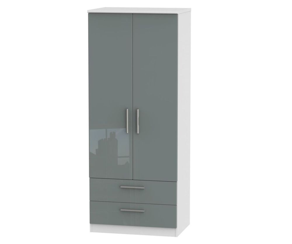 Welcome Furniture Knightsbridge High Gloss Grey and White 2 Door 2 Drawer Wardrobe