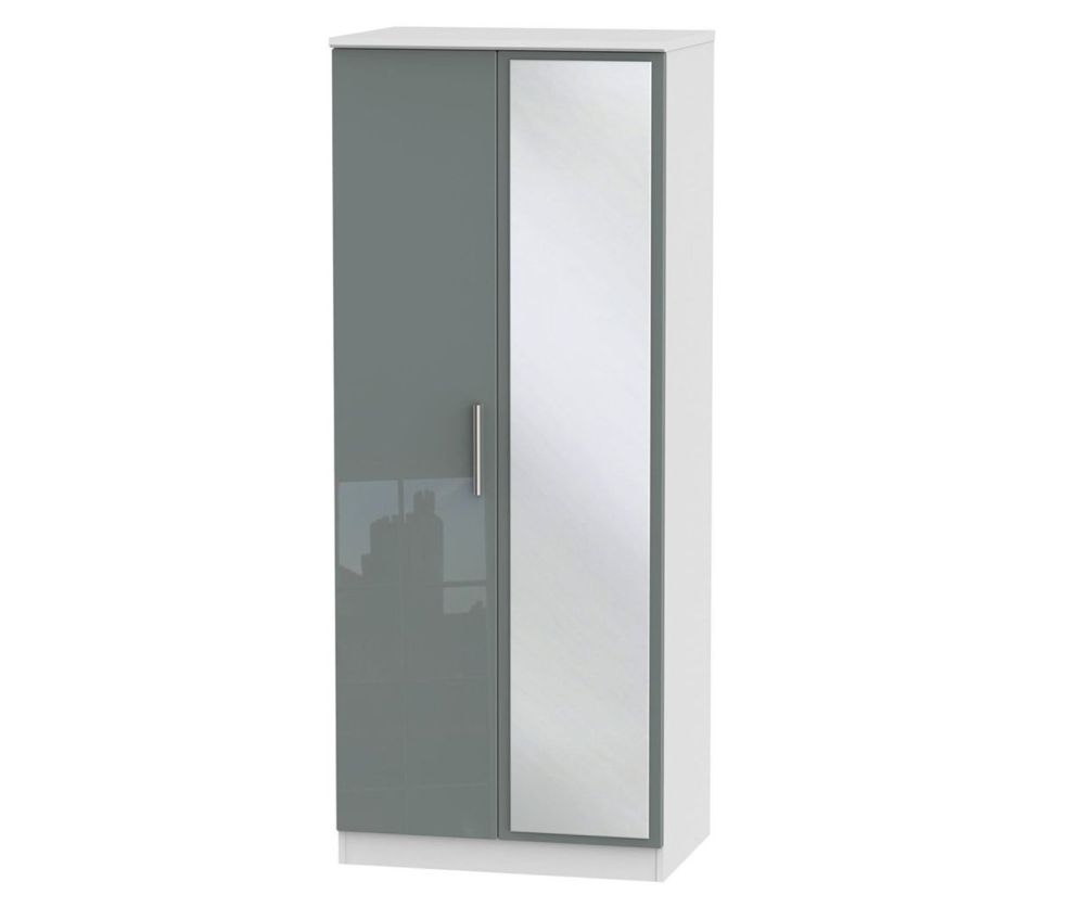 Welcome Furniture Knightsbridge High Gloss Grey and White 2 Door Mirror Wardrobe