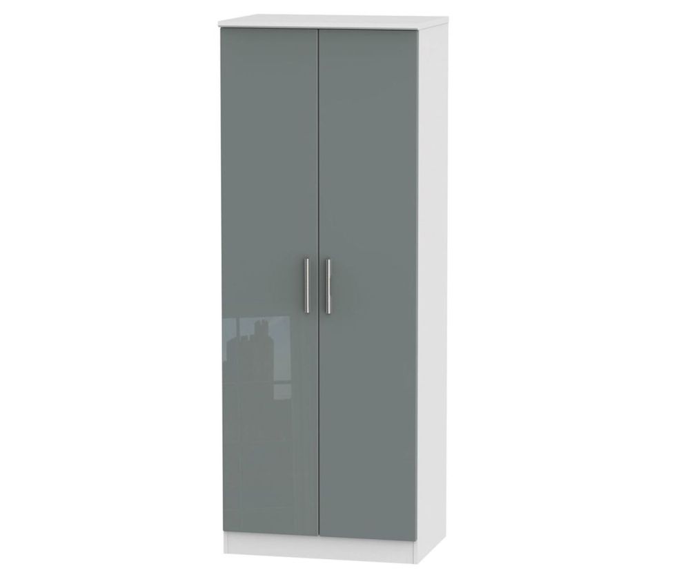 Welcome Furniture Knightsbridge High Gloss Grey and White 2 Door Tall Plain Double Wardrobe