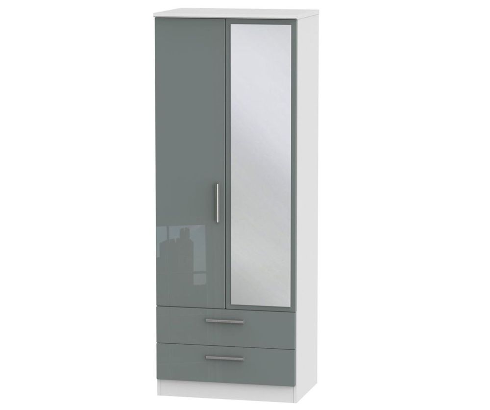 Welcome Furniture Knightsbridge High Gloss Grey and White 2 Door 2 Drawer Tall Mirror Double Wardrobe