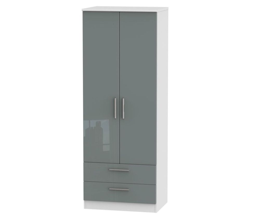 Welcome Furniture Knightsbridge High Gloss Grey and White 2 Door 2 Drawer Tall Double Wardrobe