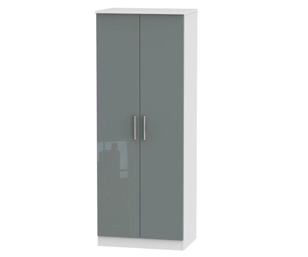 Welcome Furniture Knightsbridge High Gloss Grey and White 2 Door Tall Double Hanging Wardrobe