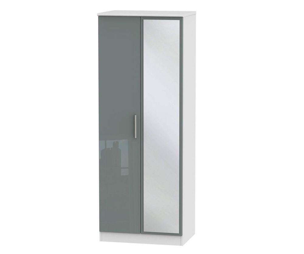 Welcome Furniture Knightsbridge High Gloss Grey and White 2 Door Tall Mirror Double Wardrobe
