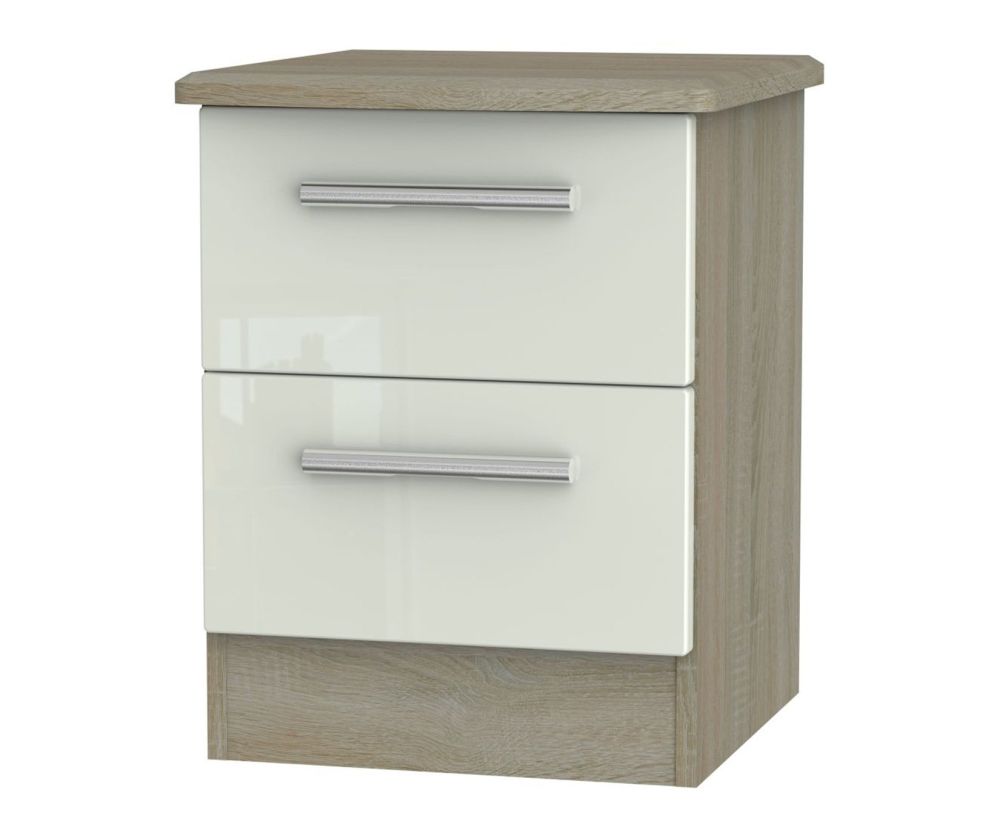 Welcome Furniture Knightsbridge High Gloss Kaschmir and Darkolino 2 Drawer Locker Bedside Cabinet