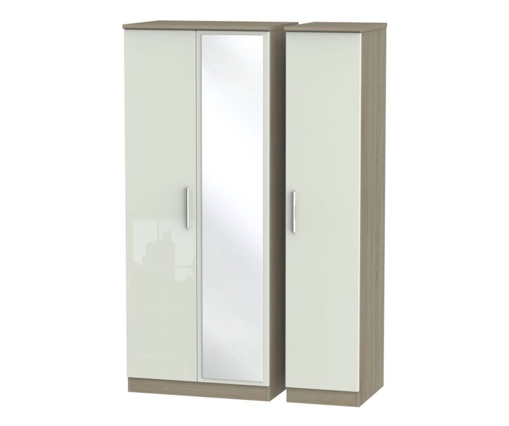 Welcome Furniture Knightsbridge High Gloss Kaschmir and Darkolino 3 Door Mirror Triple Wardrobe