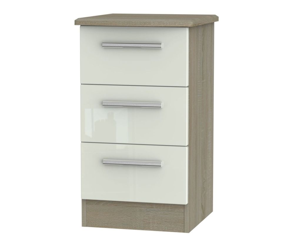 Welcome Furniture Knightsbridge High Gloss Kaschmir and Darkolino 3 Drawer Locker Bedside Cabinet
