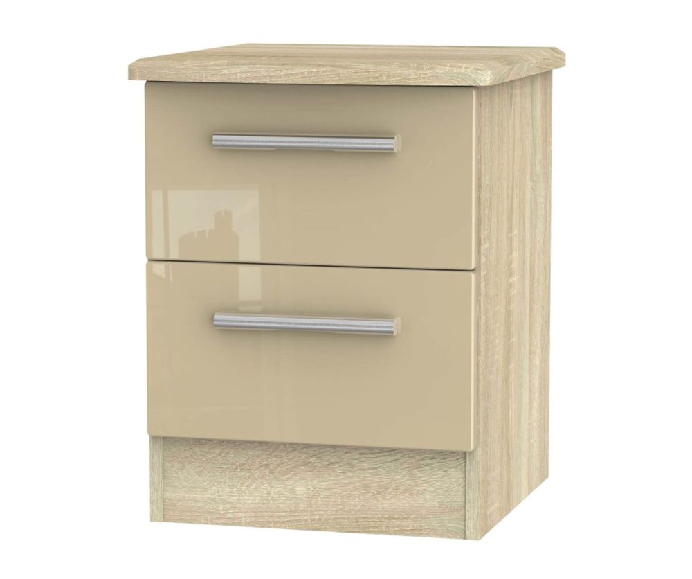 Welcome Furniture Knightsbridge High Gloss Mushroom and Bardolino 2 Drawer Locker Bedside Cabinet