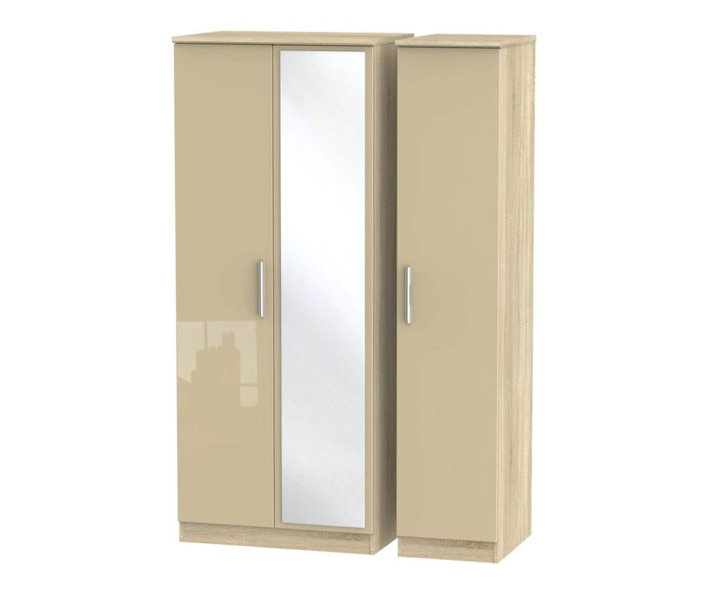 Welcome Furniture Knightsbridge High Gloss Mushroom and Bardolino 3 Door Mirror Triple Wardrobe