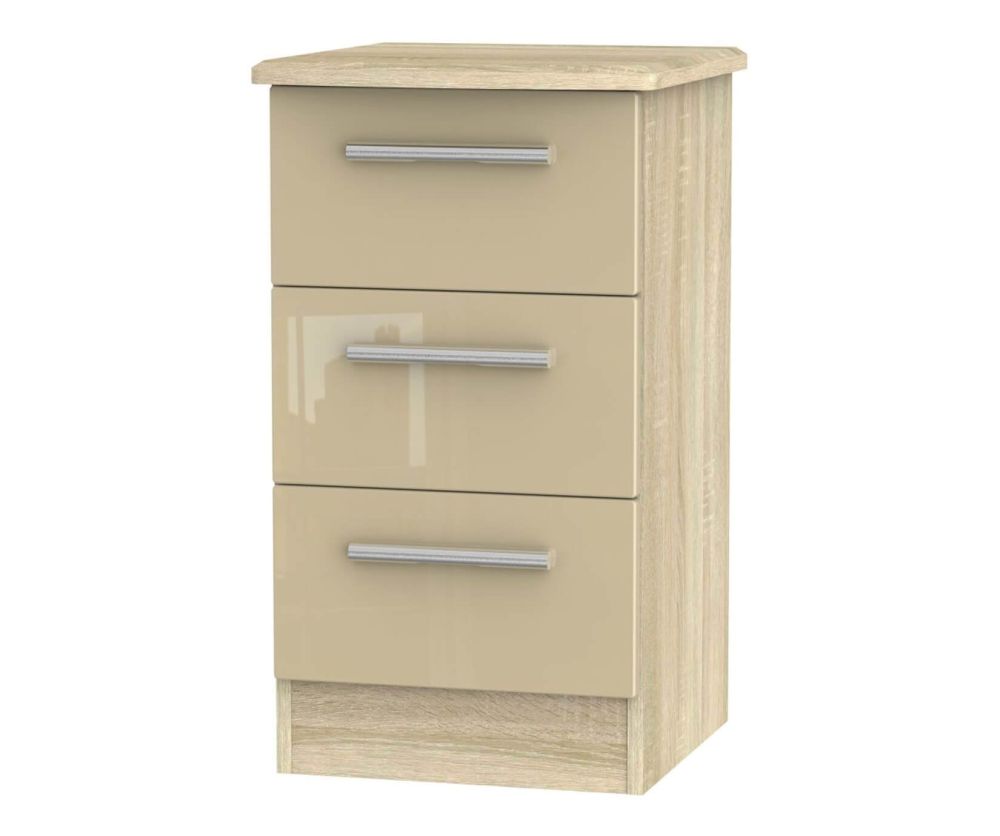 Welcome Furniture Knightsbridge High Gloss Mushroom and Bardolino 3 Drawer Locker Bedside Cabinet