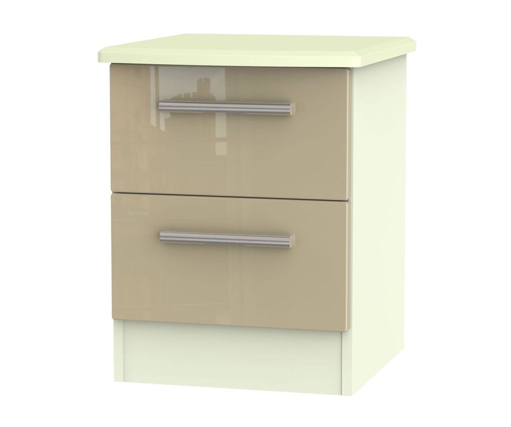 Welcome Furniture Knightsbridge High Gloss Mushroom and Cream 2 Drawer Locker Bedside Cabinet