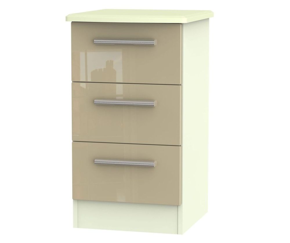 Welcome Furniture Knightsbridge High Gloss Mushroom and Cream 3 Drawer Locker Bedside Cabinet