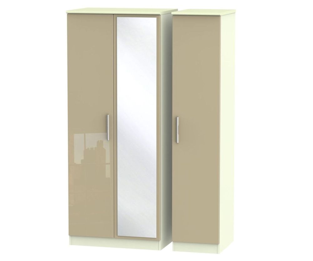 Welcome Furniture Knightsbridge High Gloss Mushroom and Cream 3 Door Mirror Triple Wardrobe