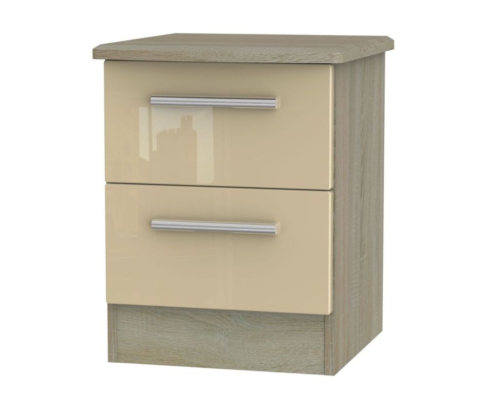 Welcome Furniture Knightsbridge High Gloss Mushroom And Darkolino 2 Drawer Locker Bedside Cabinet