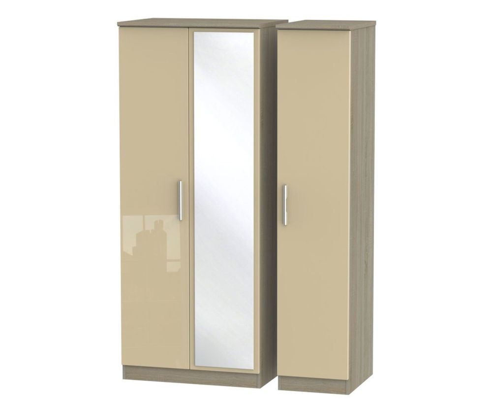 Welcome Furniture Knightsbridge High Gloss Mushroom and Darkolino 3 Door Mirror Triple Wardrobe