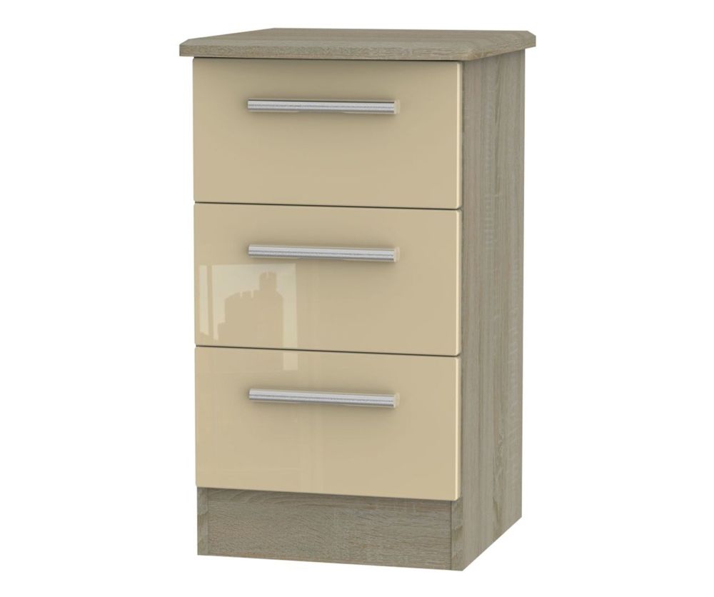 Welcome Furniture Knightsbridge High Gloss Mushroom And Darkolino 3 Drawer Locker Bedside Cabinet