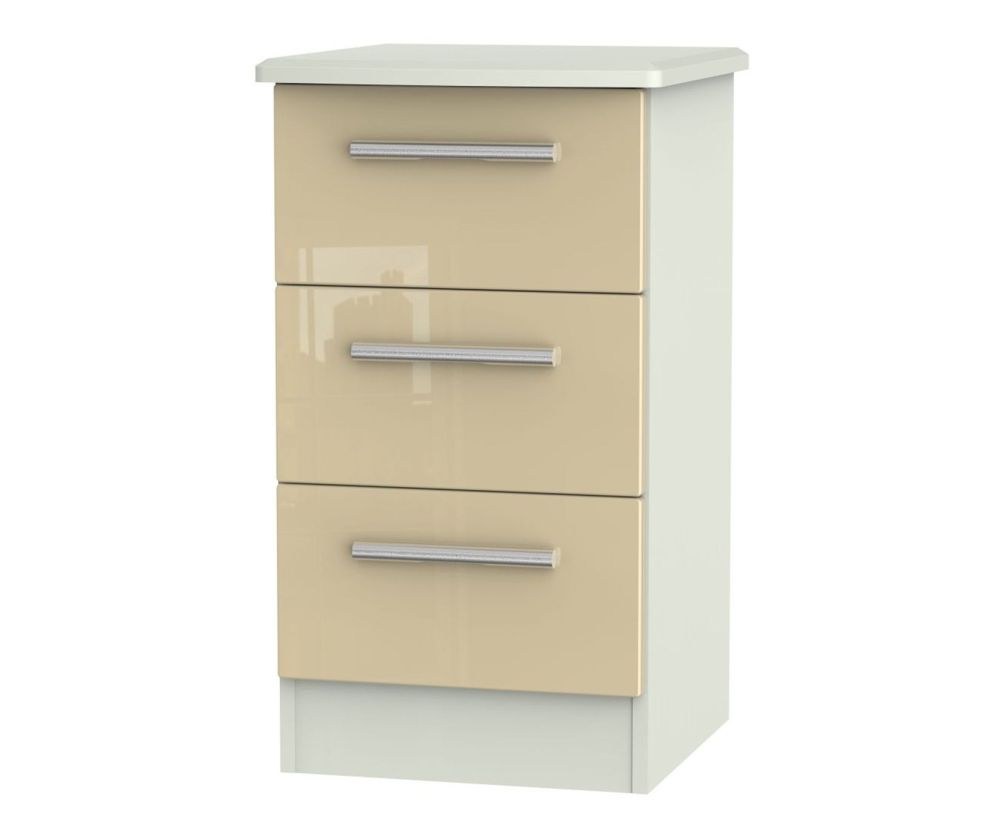 Welcome Furniture Knightsbridge High Gloss Mushroom And Kaschmir Matt 3 Drawer Locker Bedside Cabinet