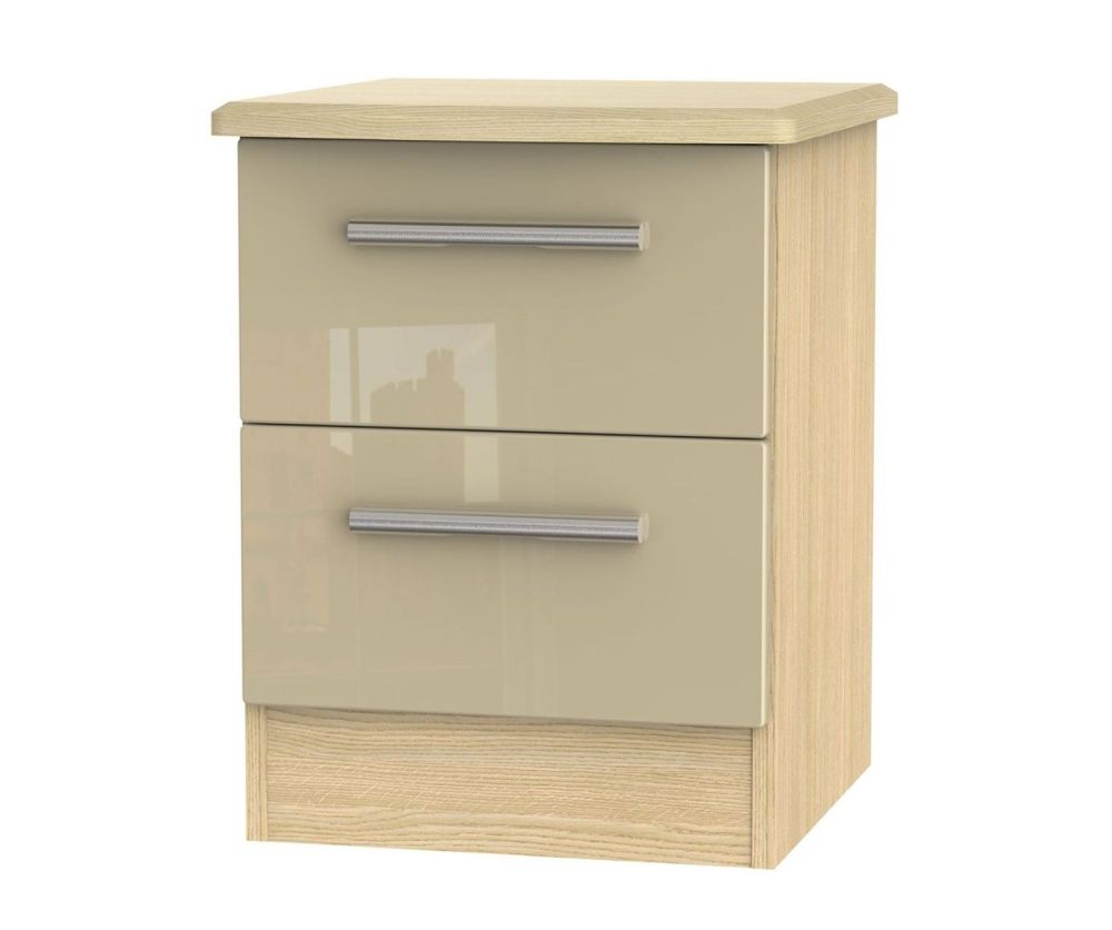 Welcome Furniture Knightsbridge High Gloss Mushroom and Light Oak 2 Drawer Locker Bedside Cabinet