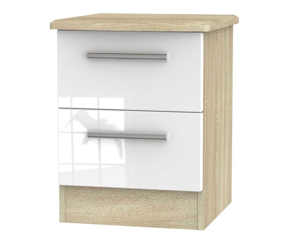 Welcome Furniture Knightsbridge High Gloss White And Bardolino 2 Drawer Locker Bedside Cabinet