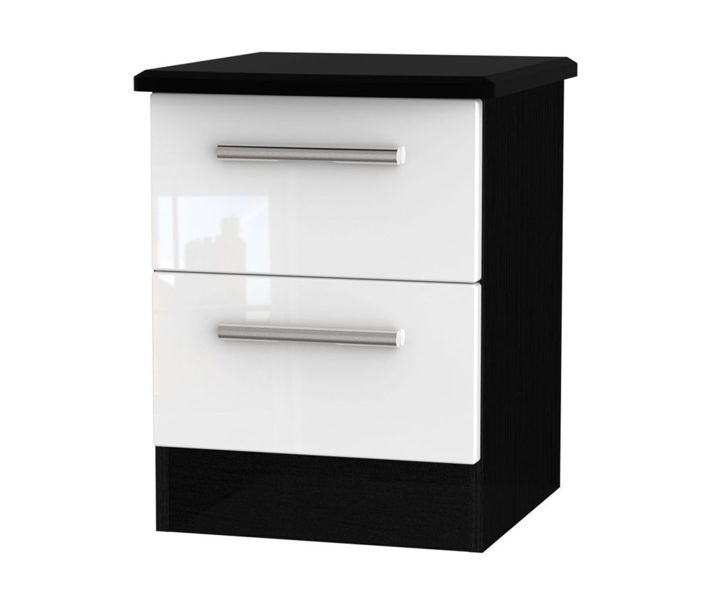 Welcome Furniture Knightsbridge High Gloss White and Black 2 Drawer Locker Bedside Cabinet