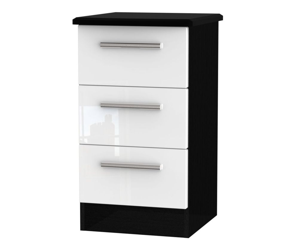 Welcome Furniture Knightsbridge High Gloss White and Black 3 Drawer Locker Bedside Cabinet