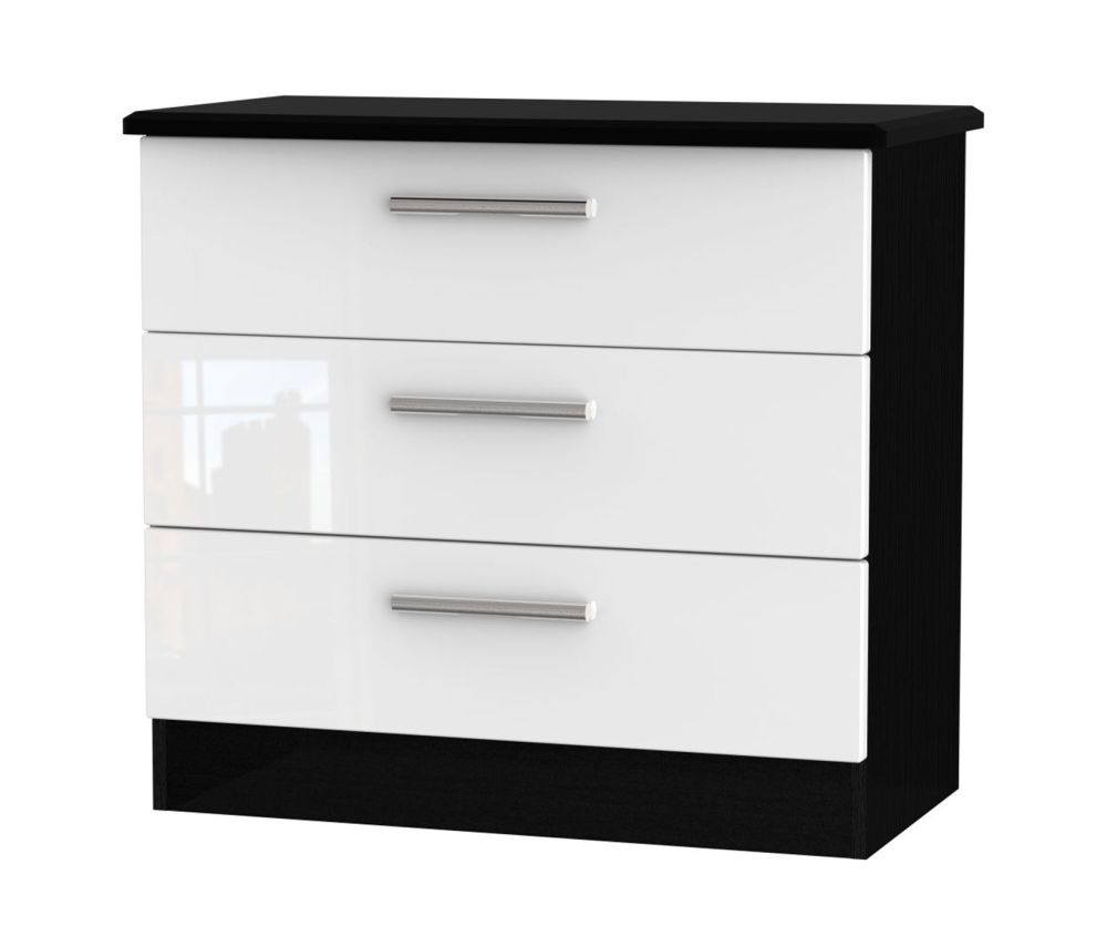 Welcome Furniture Knightsbridge High Gloss White and Black 3 Drawer Chest
