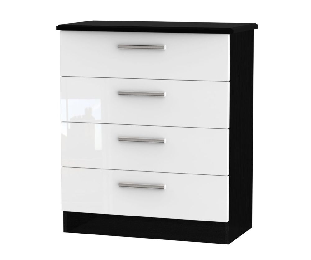 Welcome Furniture Knightsbridge High Gloss White and Black 4 Drawer Chest