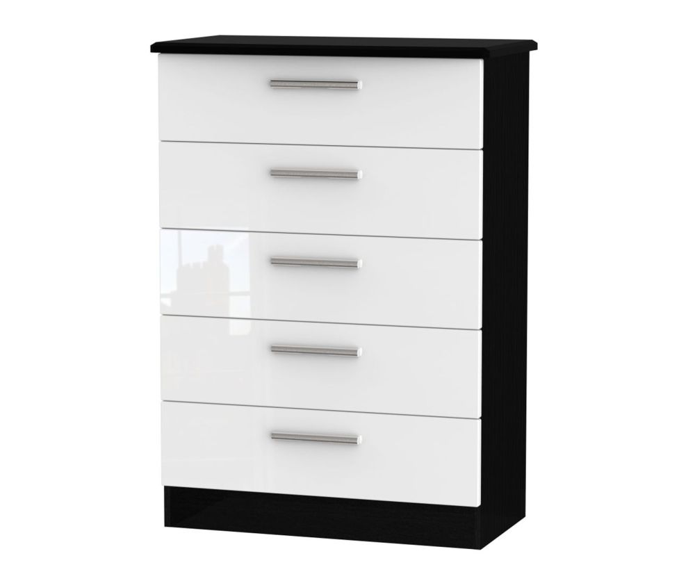 Welcome Furniture Knightsbridge High Gloss White and Black 5 Drawer Chest