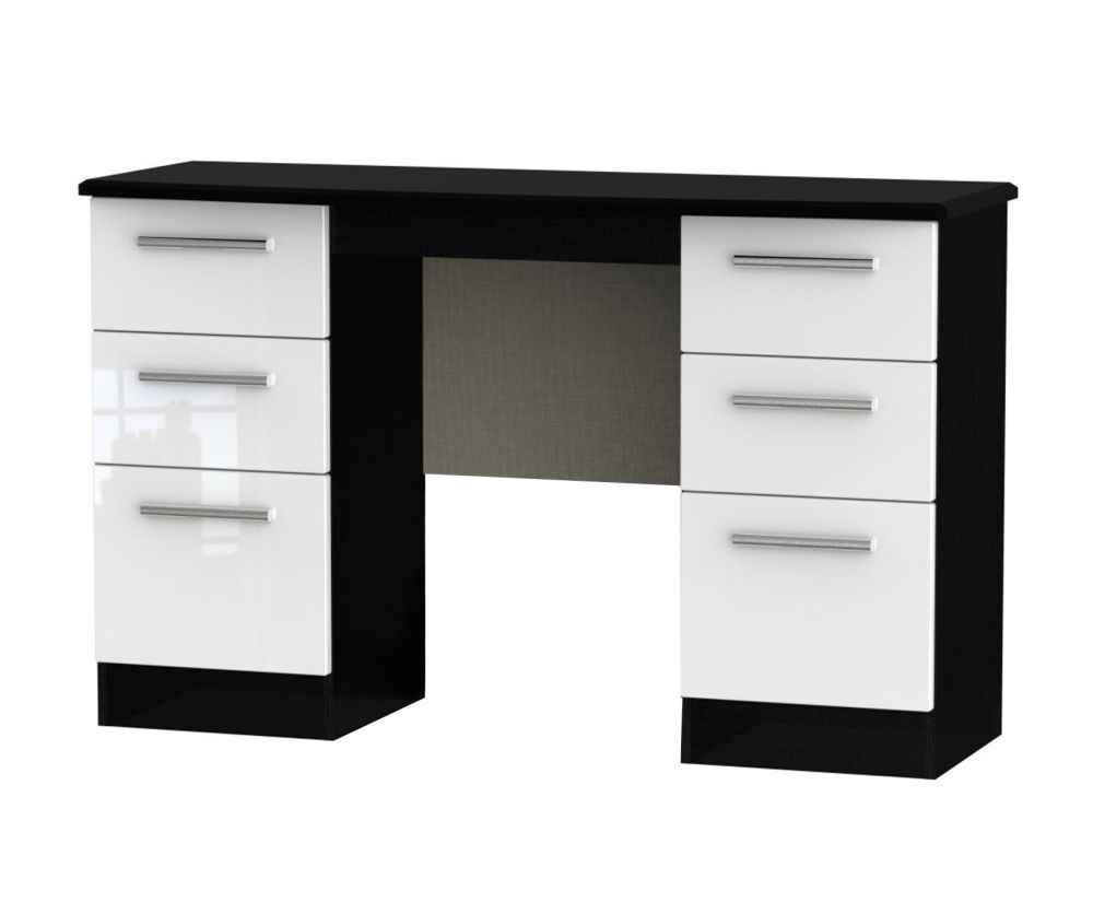 Welcome Furniture Knightsbridge High Gloss White and Black Kneehole Double Pedestal Dressing Table