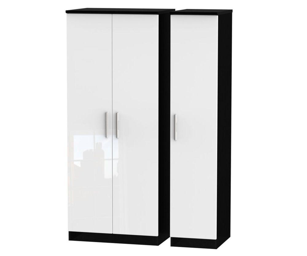 Welcome Furniture Knightsbridge High Gloss White and Black 3 Door Plain Triple Wardrobe