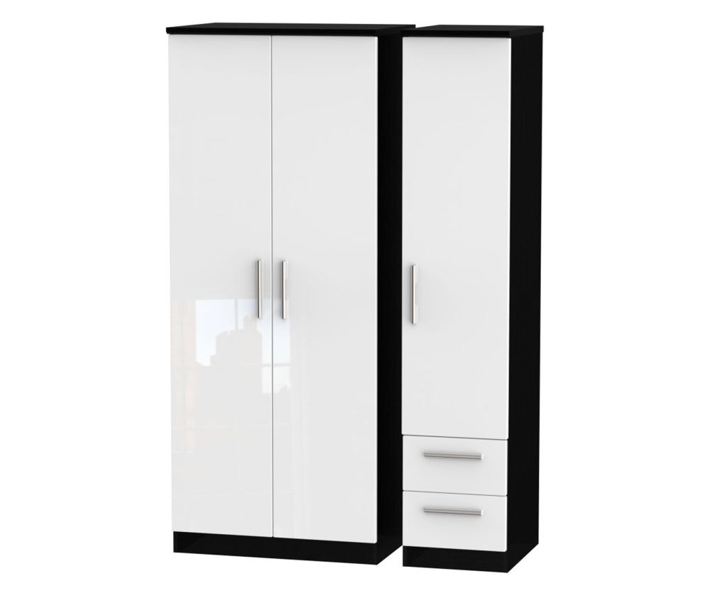 Welcome Furniture Knightsbridge High Gloss White and Black 3 Door 2 Drawer Plain Triple Wardrobe