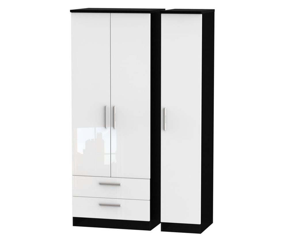 Welcome Furniture Knightsbridge High Gloss White and Black 3 Door 2 Drawer Tall Triple Wardrobe