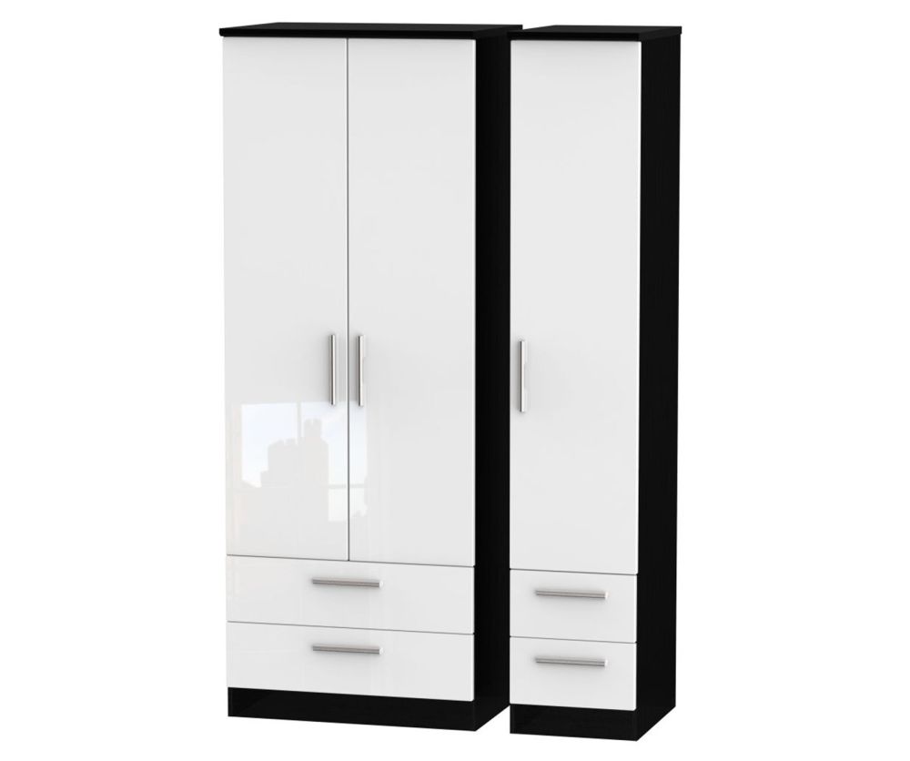 Welcome Furniture Knightsbridge High Gloss White and Black 3 Door 4 Drawer Tall Triple Wardrobe
