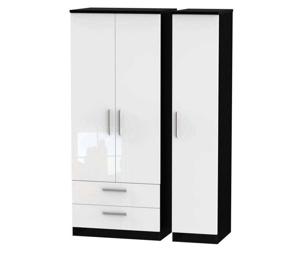 Welcome Furniture Knightsbridge High Gloss White and Black 3 Door 2 Drawer Triple Wardrobe