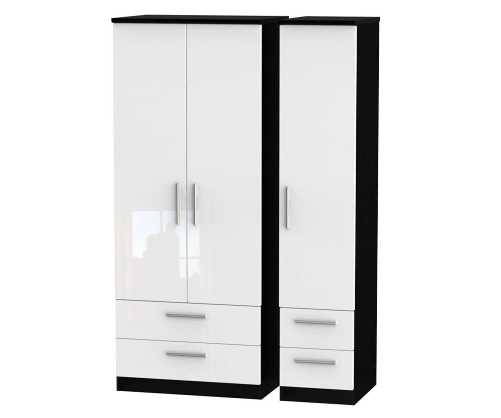Welcome Furniture Knightsbridge High Gloss White and Black 3 Door 4 Drawer Triple Wardrobe