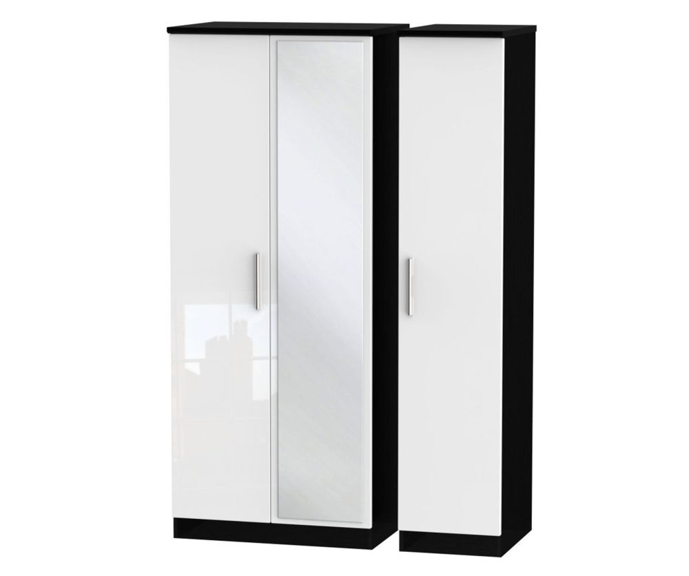 Welcome Furniture Knightsbridge High Gloss White and Black 3 Door Mirror Triple Wardrobe