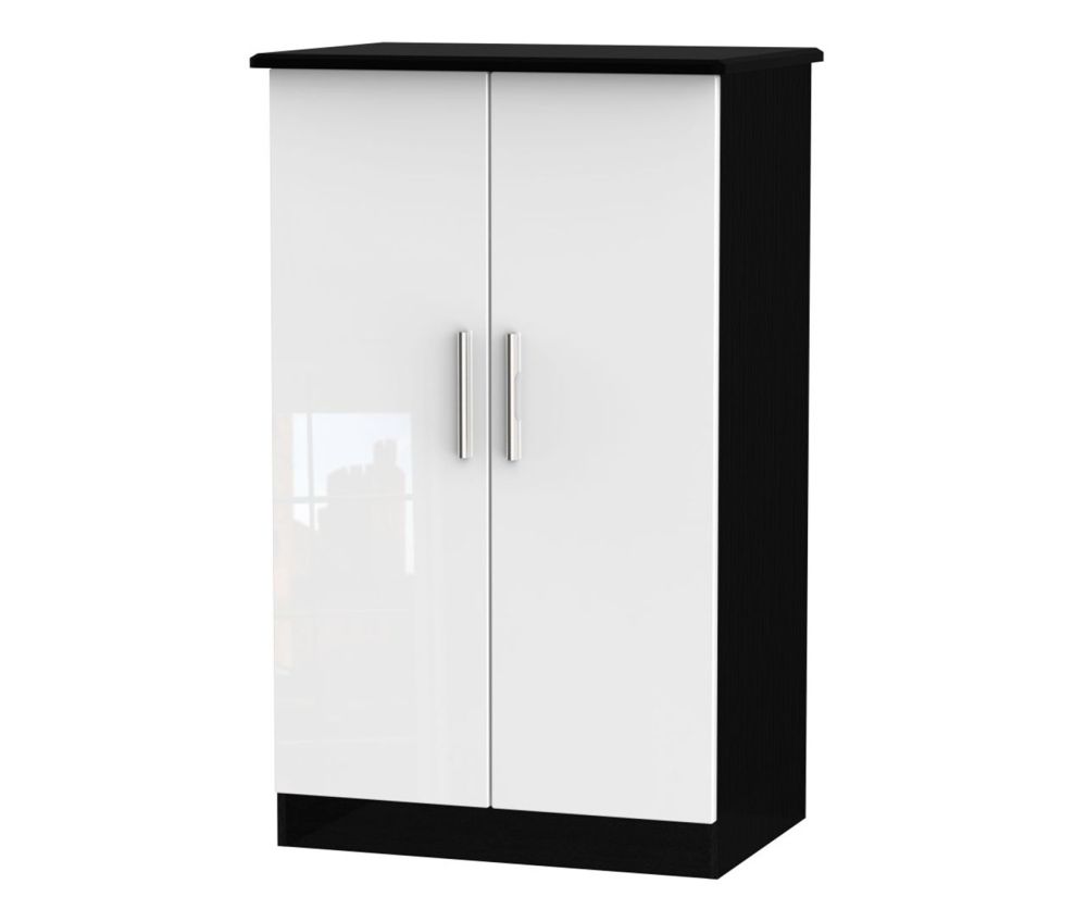 Welcome Furniture Knightsbridge High Gloss White and Black 2 Door Plain Midi Wardrobe