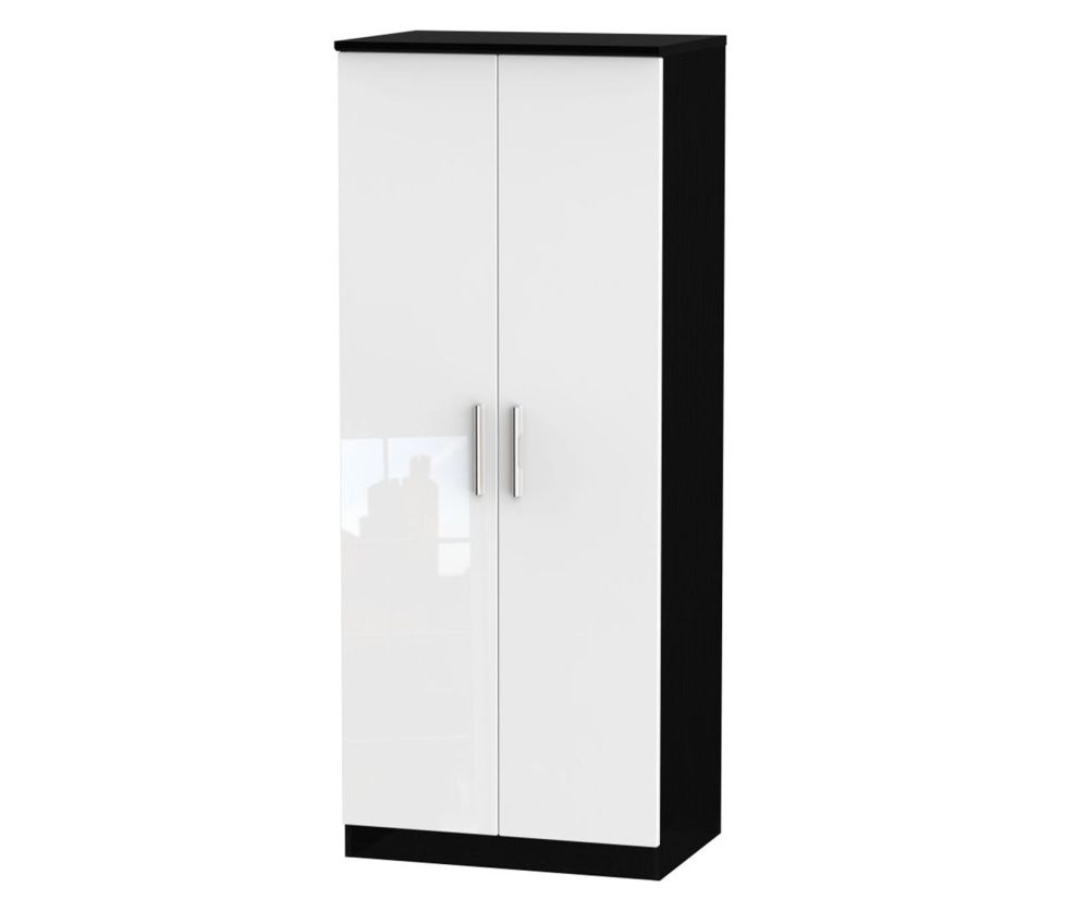 Welcome Furniture Knightsbridge High Gloss White and Black 2 Door Plain Wardrobe