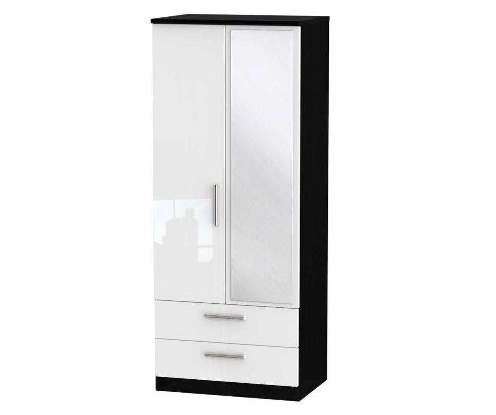 Welcome Furniture Knightsbridge High Gloss White and Black 2 Door 2 Drawer Mirror Wardrobe